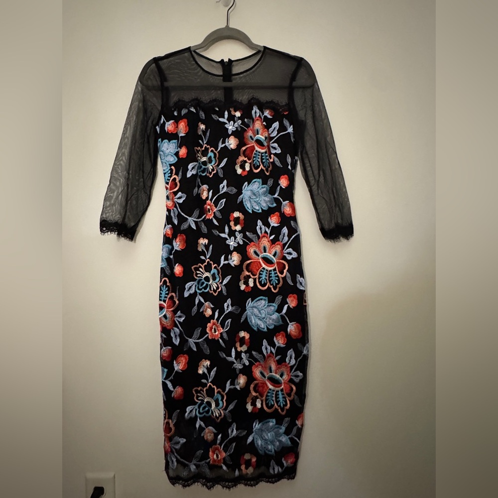 Floral Embroidered Black Dress